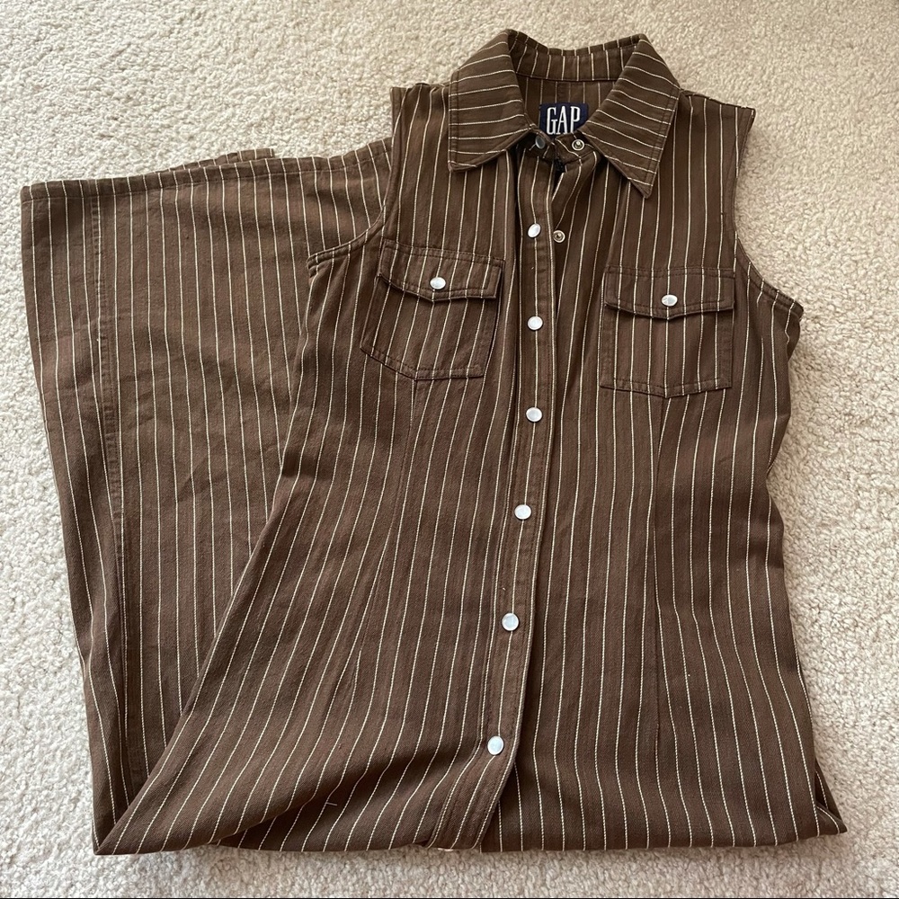 GAP brown stripe button down collared dress